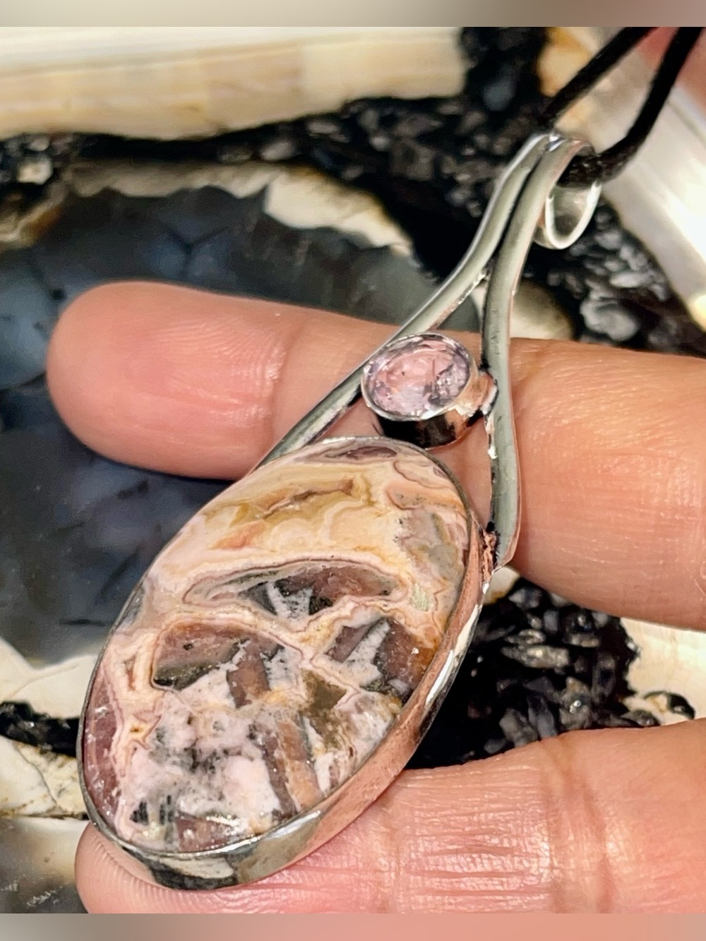 Light Pink Rhodochrosite Pendant 3 1/4”